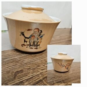 Vintage 1984 Guilinggao Ceramic Peach-colored Lusterware Bowl with Lid